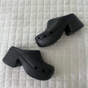 Crocs Clogs Mens 12 Black Siren Platform Heel Ventilated Chunky Comfort